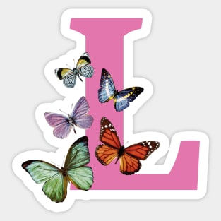 Letter pink L with colorful butterflies Sticker